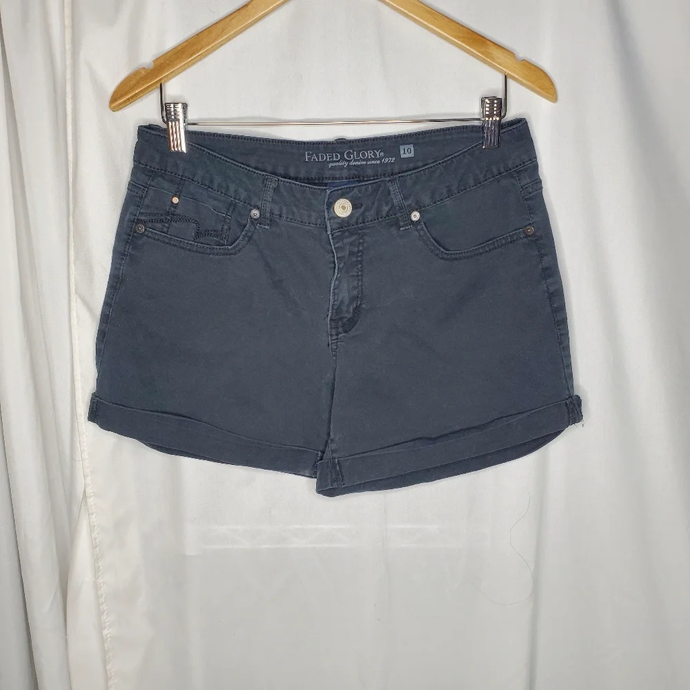 ♡♡ Faded Glory Rolled Hem Denim Shorts Size 10 Black